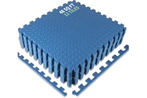 PULNDA Puzzle Exercise Mat ½ in Thickness, 24'' x 24'' EVA Foam Floor Tiles, 12 Tiles Protective Flooring Mats Floor Interlocking Foam Gym Floor Mats for Home Gym Equipment Covers 48 SQ FT, Blue