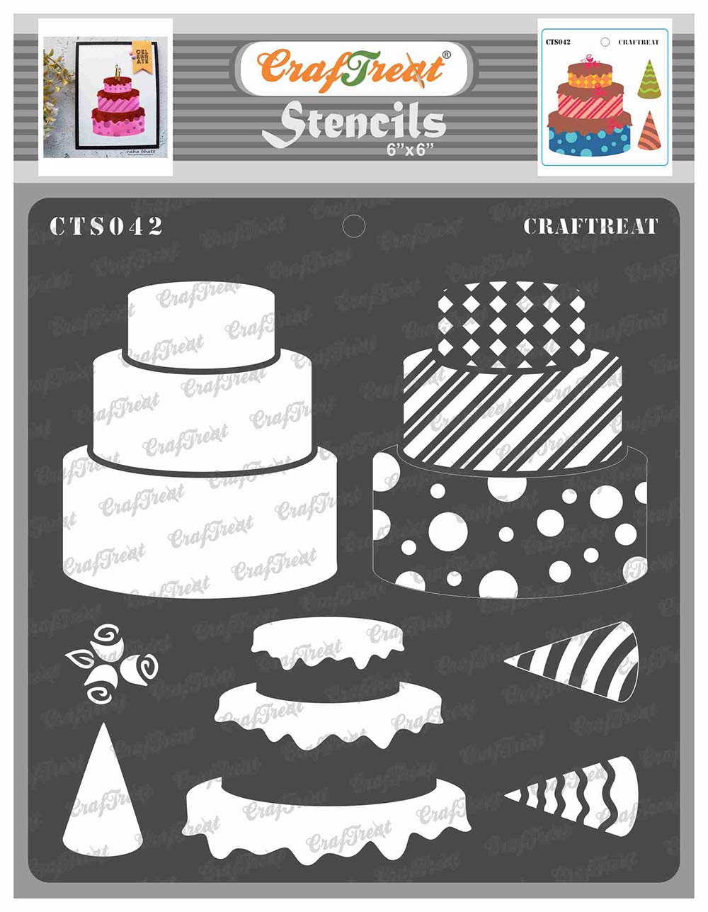 CrafTreat Reusable Layered Wedding Cake Stencils for Painting on Wood, Canvas, Paper, Fabric, Floor, Wall and Tile - 3 Tier Cake - 6x6 Inch - DIY Art and Craft Stencils Cake Stencils Set