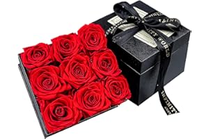 AUBIU Forever Preserved Roses in a Box,Real Red Roses That Last Forever,Preserved Eternal Flowers for Delivery Prime Birthday,Mothers Day Flowers Long Lasting Roses Square Box,Valentines Day Gifts for Her