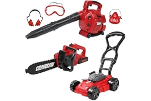 TEGANPLAY Kids Leaf Blower, Toy Chainsaw, and Lawn Mower Set | Realistic Toddler Landscaping Power Tools with Sound and Action| Includes Safety Goggles Mask and Earmuffs