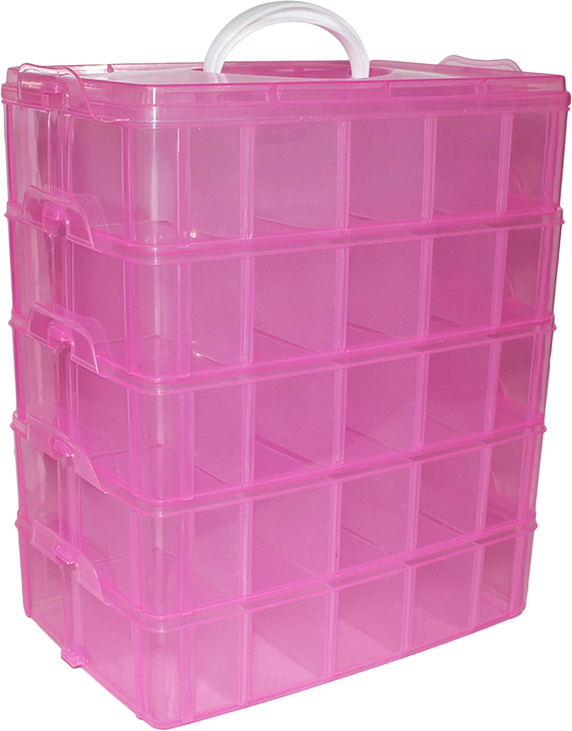 Aufbewahrungsbox mit 5 Ebenen Pink - Stapelbare Box mit 50