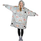 Catalonia 80's Cat Dog Print Oversized Blanket Hoodie Sweatshirt, Wearable Fleece Pullover for Adults Men Women