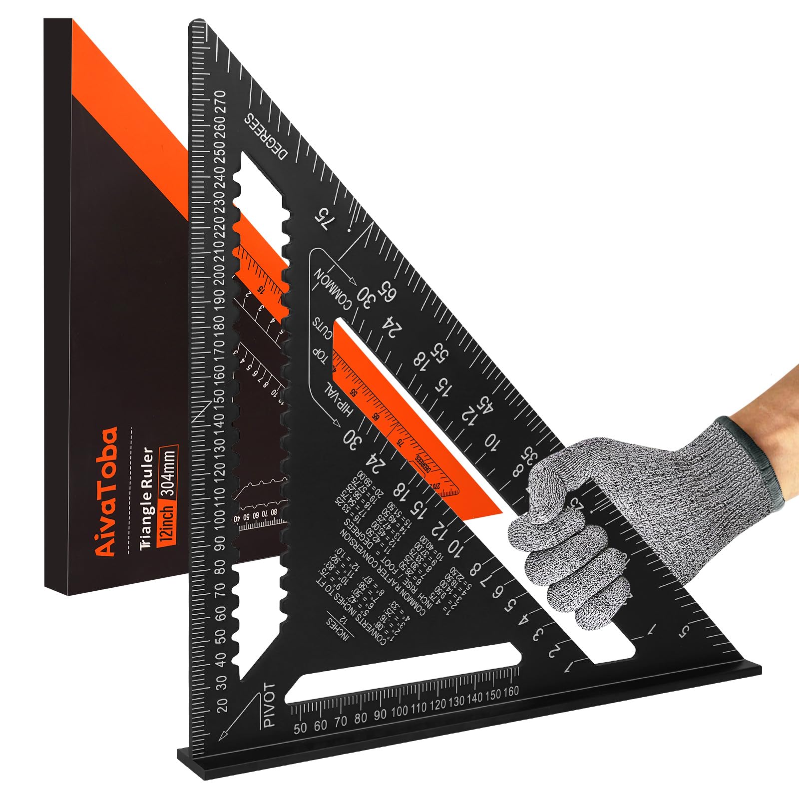 Speed Square Set, AivaToba 12 Inch Aluminum Alloy Metric Triangle Ruler, 12" Large Carpenters Square for Angle Measuring and Marking.
