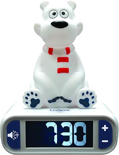 LEXIBOOK Polar Bear Nightlight Alarm Clock LCD Backlit Snooze Blue White RL800PB