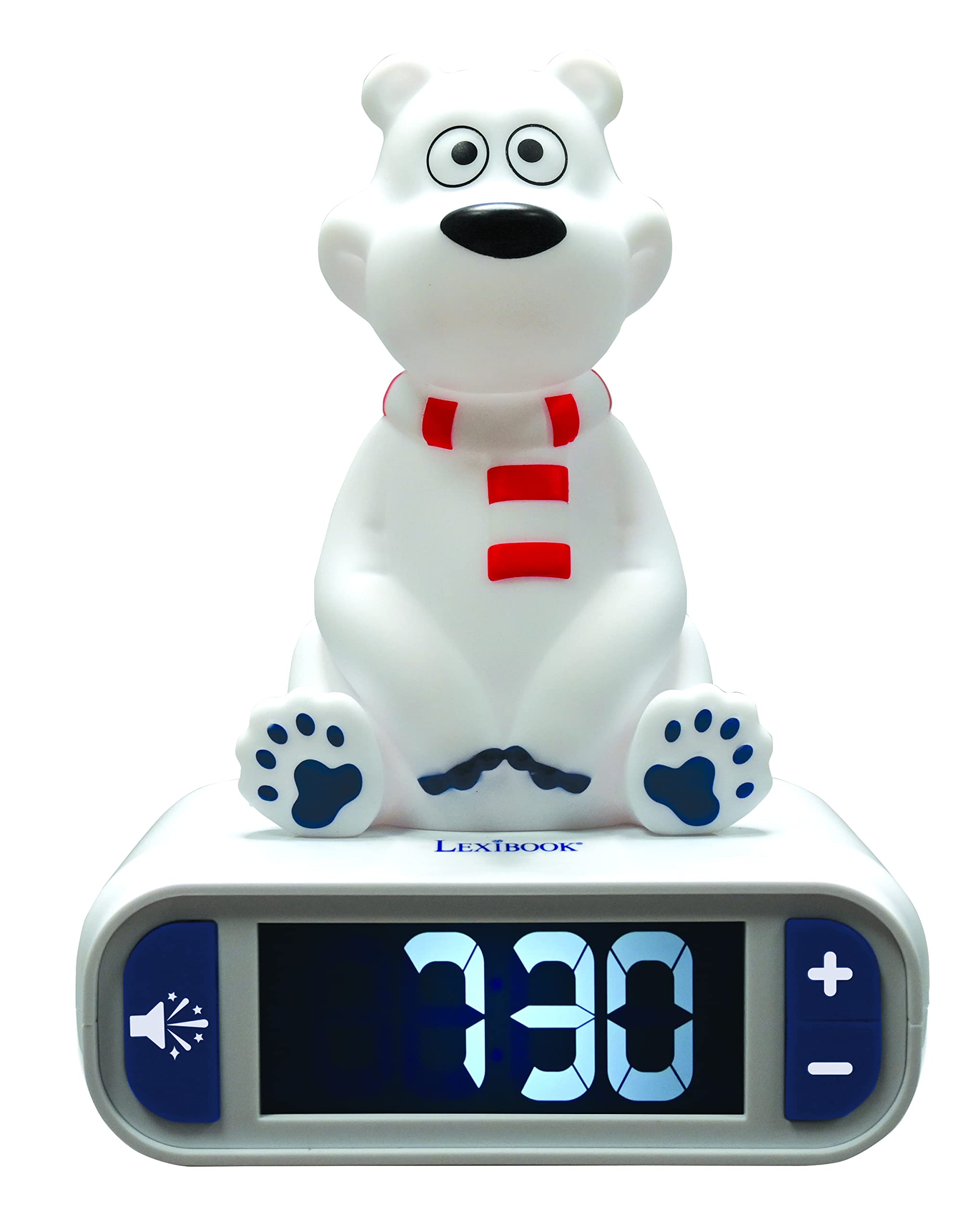 LEXIBOOK, Polar Bear, Nightlight alarm clock, Sounds and Melodies, LCD Backlit screen, Luminous, Snooze, Blue/White, RL800PB