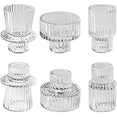 prtsrc Taper Glass Candlestick Holders Tealight Candle Holders Votive Candle Stick Holder for Table Centerpieces Wedding Decor(6 Pcs, Clear)