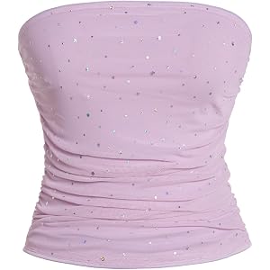 Floerns Women's Rhinestone Sleeveless Bandeau Party Corset Sequin Tube Top | Strapless, Glitter, Sparkly, Mesh, Club, Going O