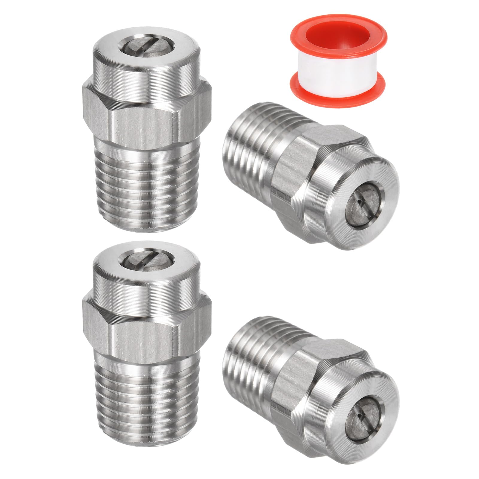 M METERXITY 4 Pack Surface Clean Tips - 25 Degree 1/4" NPT Male #25040 Pressure Washer Nozzles Cleaner Nozzle Replacement, Stainless Steel with Sealing Tape for Water Guns (1.236mm Orifice)