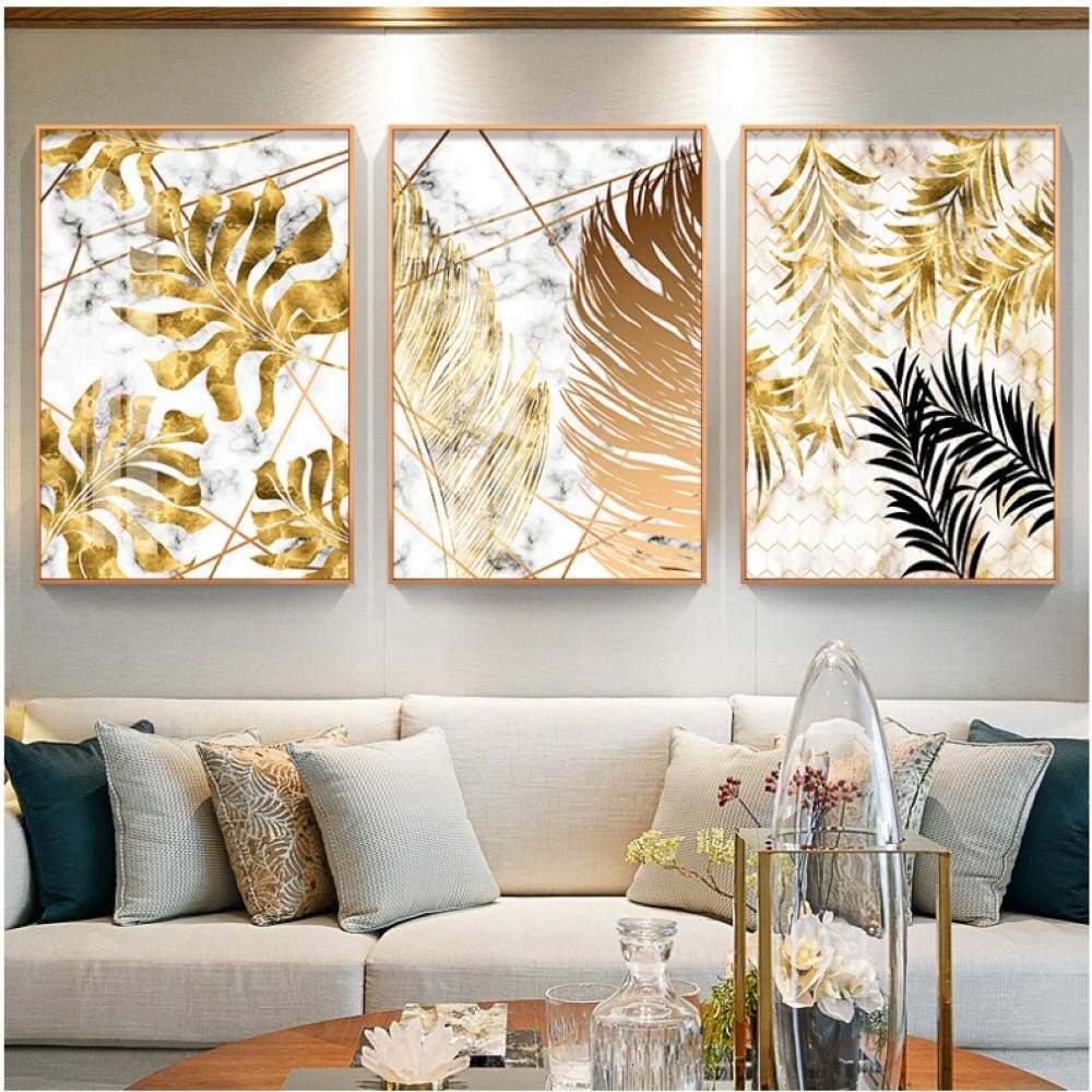 Lot de 3 tableaux sur toile de style nordique avec feuilles dorées ...