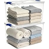 Clear Storage Bins with Lids, 66 Quart Plastic Containers | 2‑pack,large,heavy duty,plastic,stackable,latching lid,for closet,garage,moving,storage tubs with lids,organization