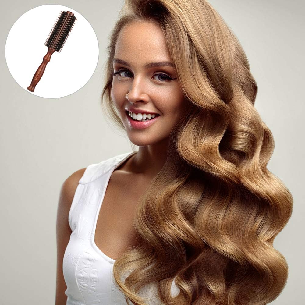 tiopeia 2 Pcs Round Brush Boar Bristle Round Hair Brush Wooden Handle Styling Brush Anti Static Quiff Roller Hair Comb for Women and Men Straightening and Curling - Image 5