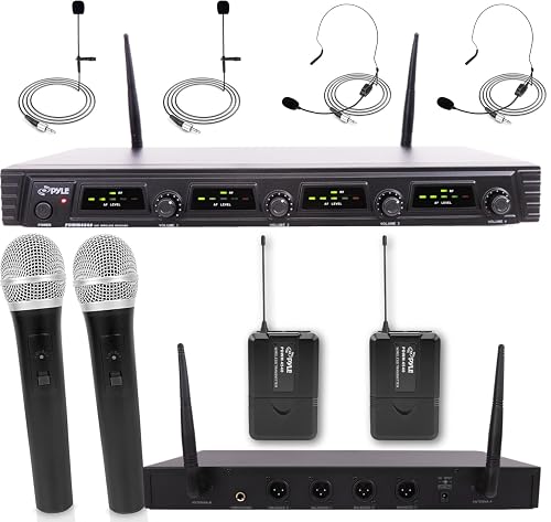 4 Channel Wireless Microphone System - Portable UHF Audio Mic Set with ...