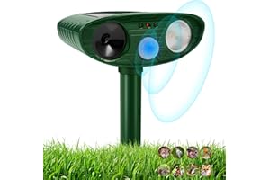 AWY-SEVEN Ultrasonic Cat Deterrent, Solar Powered Deterrent Device with Motion Sensor and Flashing Light, Waterproof Device for Farm, Garden, Yard, Dogs, Birds