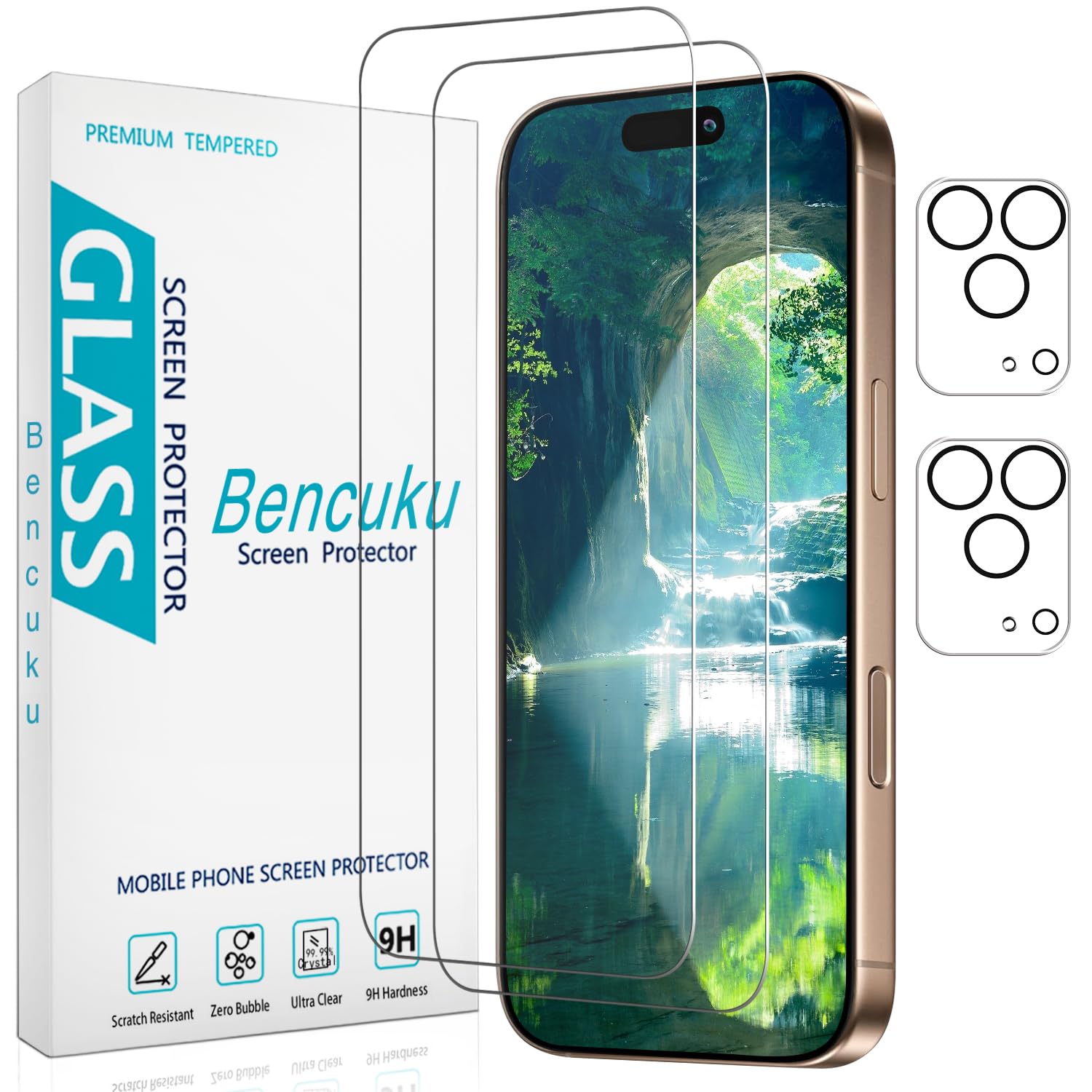 Photo 1 of Bencuku 2 Pack Screen Protector for iPhone 17 Pro 6.3 Inch with 2 Pack Camera Lens Protector, 9H Tempered Glass, Anti Scratch, Bubble Free
