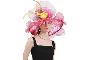 RZTA Women's Kentucky Derby Church Dress Hat Wide Brim Leaf Flower Bridal Shower Hat