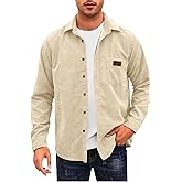 Comdecevis Mens Corduroy Shirts Jacket Button Down Long Sleeve Work Shirts Shackets with Pocket