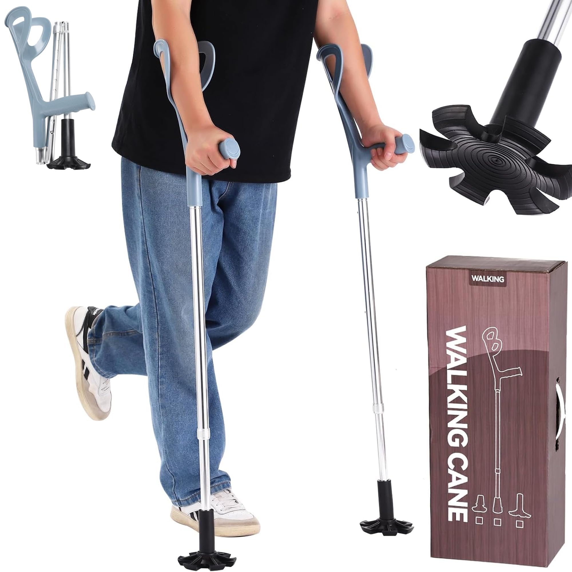 Photo 1 of 2 Pcs Forearm Crutches for Adults Foldable Knee Patients Mobility aids for Childre and Seniors for with Leg Injury Adjustable Travel Lightweight Walking Stick