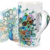 NymphFable Peacock Ceramic Mug 18oz Large Coffee Cup with Handle Personalized Baking Pattern Tea Cup