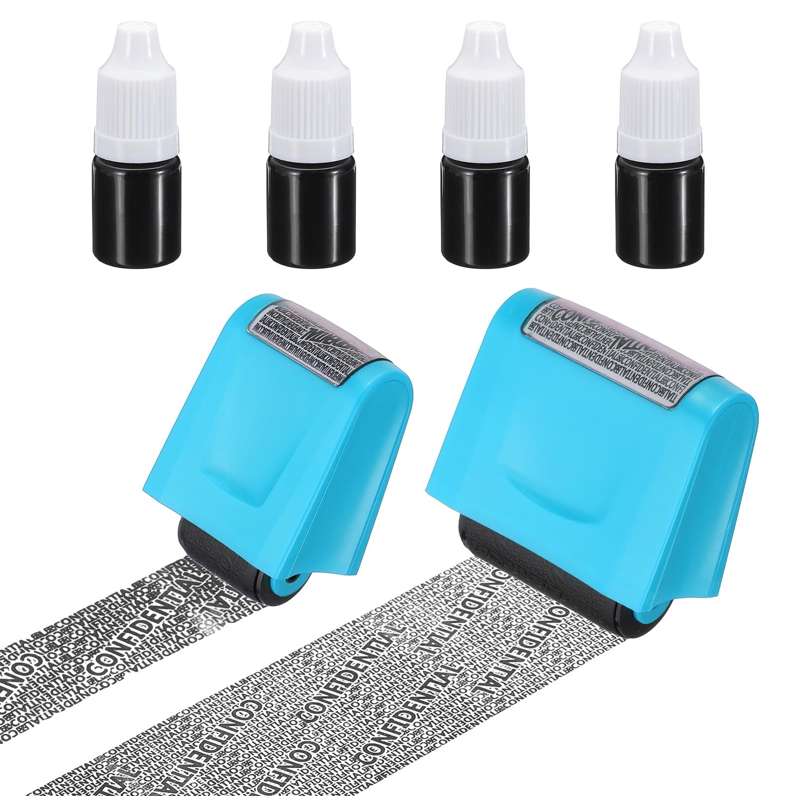 PATIKIL Identity Theft Protection Roller Stamp, 2Pcs 0.7/1.7" Confidential Roller Stamp Privacy ID Police Stamp Roller for Security ID Address with 4Pcs Refills, Blue