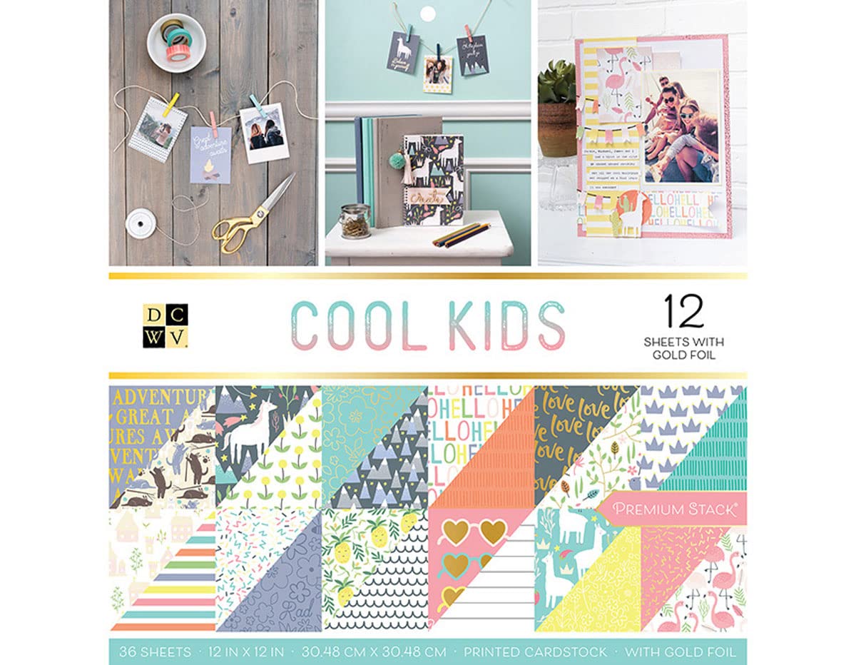 DCWV DieCuts with a View Die Cuts With A View Premium Stack-12 x 12-Double-Sided-Cool Kids-Gold Foil-36 Sheet 614323, Multi