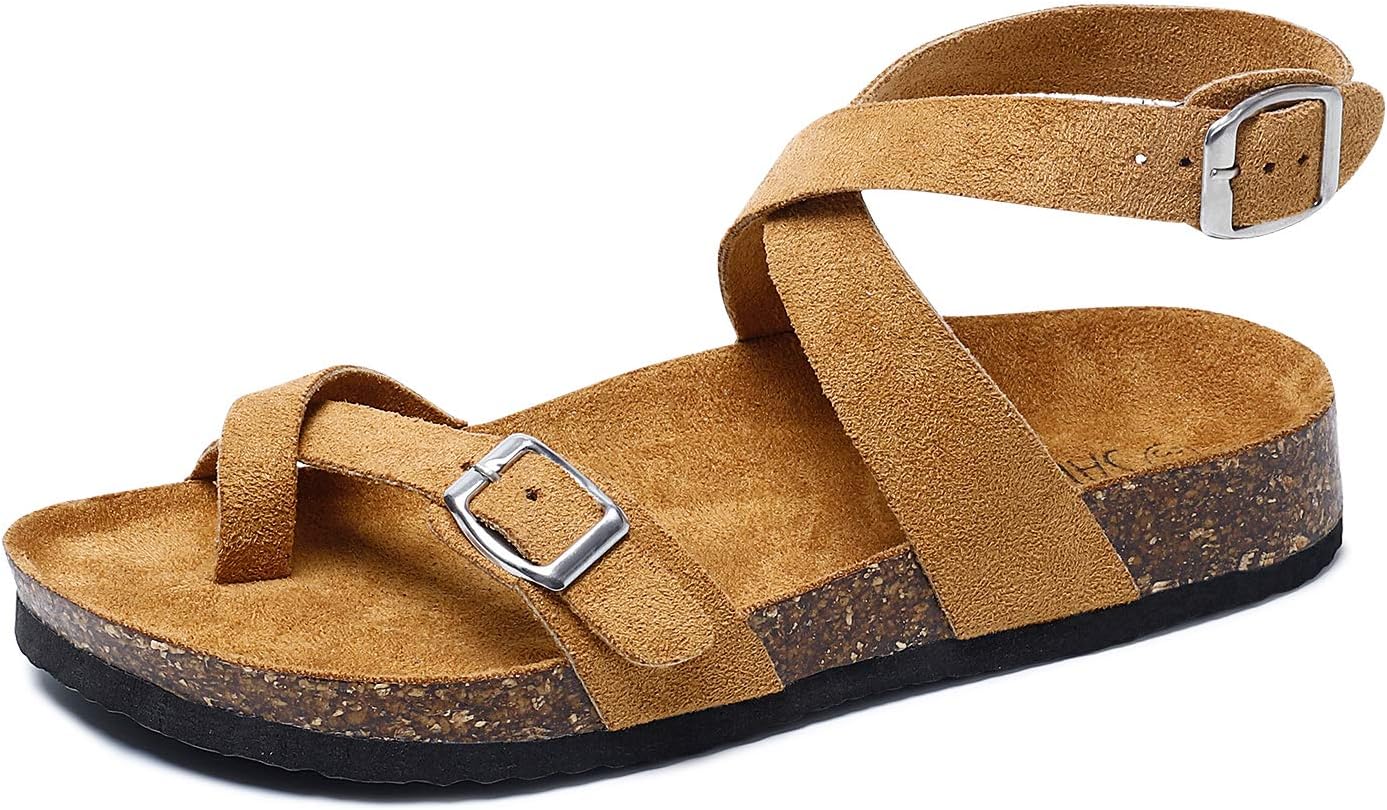 SANDALUP Women's Adjustable Ankle Strap Mules Cork Sandals