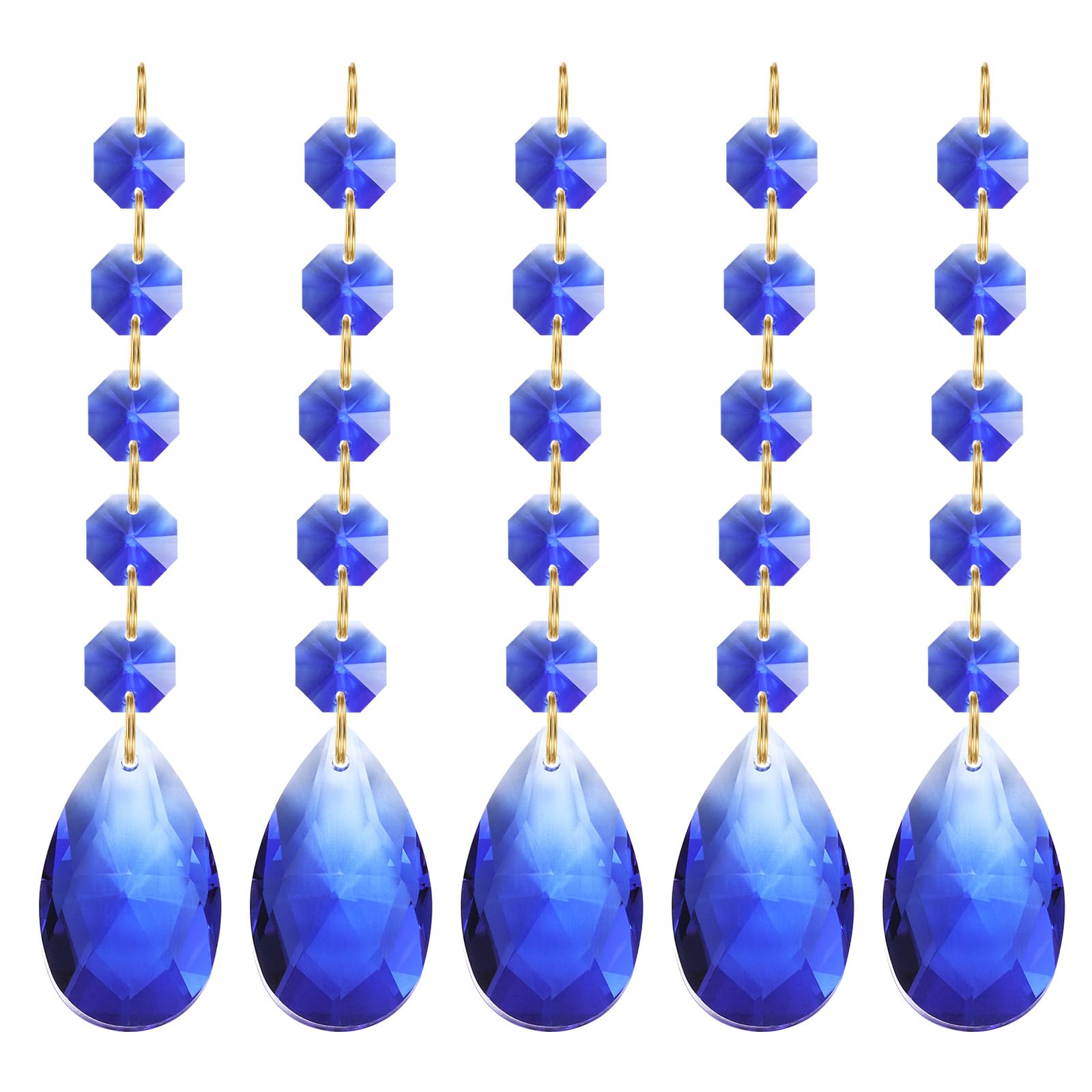PATIKIL Teardrop Crystal Chandelier Pendants Beads, 5 Pack 135mm Length 38mm Chandelier Prisms Parts Ornaments Hanging Beads for DIY Arts Crafts Decoration, Blue