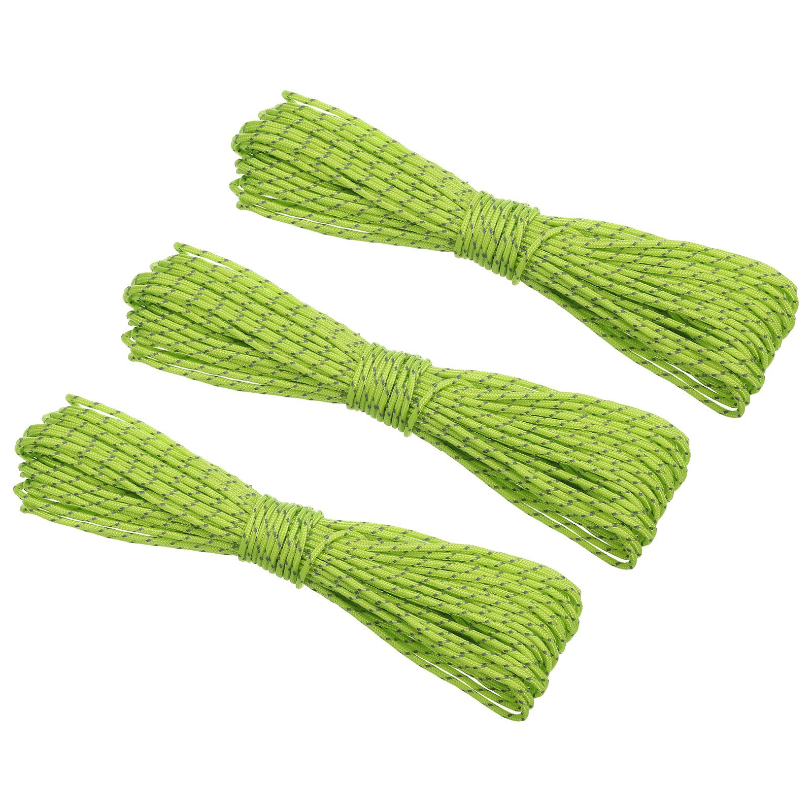 PATIKIL 65 Feet Reflective Guyline Camping Paracord 3mm,3 Pack Tent Cord Rope Nylon Paracord Rope for Camping Tent Tarp Hiking, Fluorescent Green (20M)