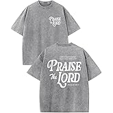 Wedsadl Christian Jesus Shirts for Men Religious Praise The Lord Bible Verse Shirt Oversized Graphic Tees Acid Wash Tshirt