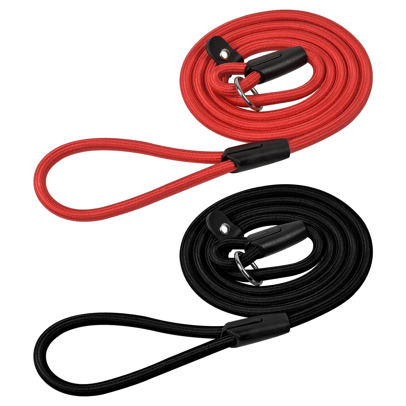 Jinlaili 2 x Nylon Dog Lead, Soft Solid Rope, Anti-Pull Lead, Training Dog Leash, Dog Collar Lead for Small Medium Large Dogs (Black+Red)