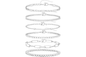 adoyi Dainty Gold Silver Chain Bracelets Set for Women Girls 14K/18K Real Gold Plated Layered Link Chain Bangle Bracelets Pack for Women Adjustable Stackable beaded Bracelets Jewelry Gifts