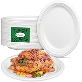 Uniecocus Large Oval Paper Plates 12 Inch, 100 Pack Heavy Duty Eco Friendly Disposable Plates, White Paper Plates Sturdy Strong for Party BBQ Picnic