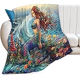Tijuboni Mermaid Throw Blanket Mermaid Gifts for Girls Women Boys Men Kids Adults Soft Flannel Fleece Blanket for Couch Sofa Bed Home Decor 40"x50"