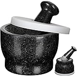 Cosyland Mortar and Pestle Set, Silicone Cover & Mat, 5.45 inch 17 Oz 2.1 Cup Capacity, Pill Crusher Food Safe, Solid Stone S