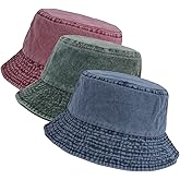kozinu Washed Cotton Bucket Hats Packable Summer Outdoor Cap Travel Beach Sun Hat Plain Colors for Men Women