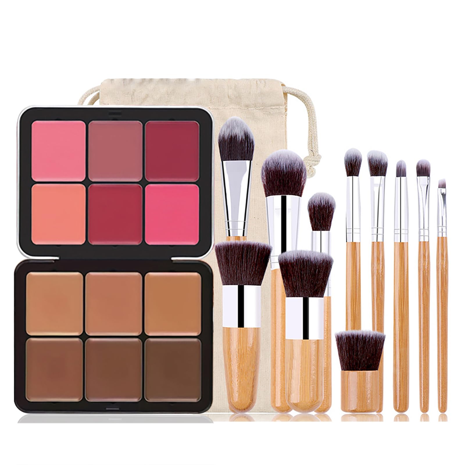 Joyeee Makeup Blush + Cream Contour Palette Kit, with 11 Pcs Complete Makeup Brushes, Contouring Concealer Palet for Medium Dark Skin to Conceals Dark Circles, Redness, Acne, Blemish — image 1