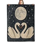 UGFIDZ Swan Gifts, White Swan Moon Blanket for Girls Kids Women, Cozy Warm Flannel Throw Blankets for Bedroom, Travel, Couch, Home Decor, 50x60 in