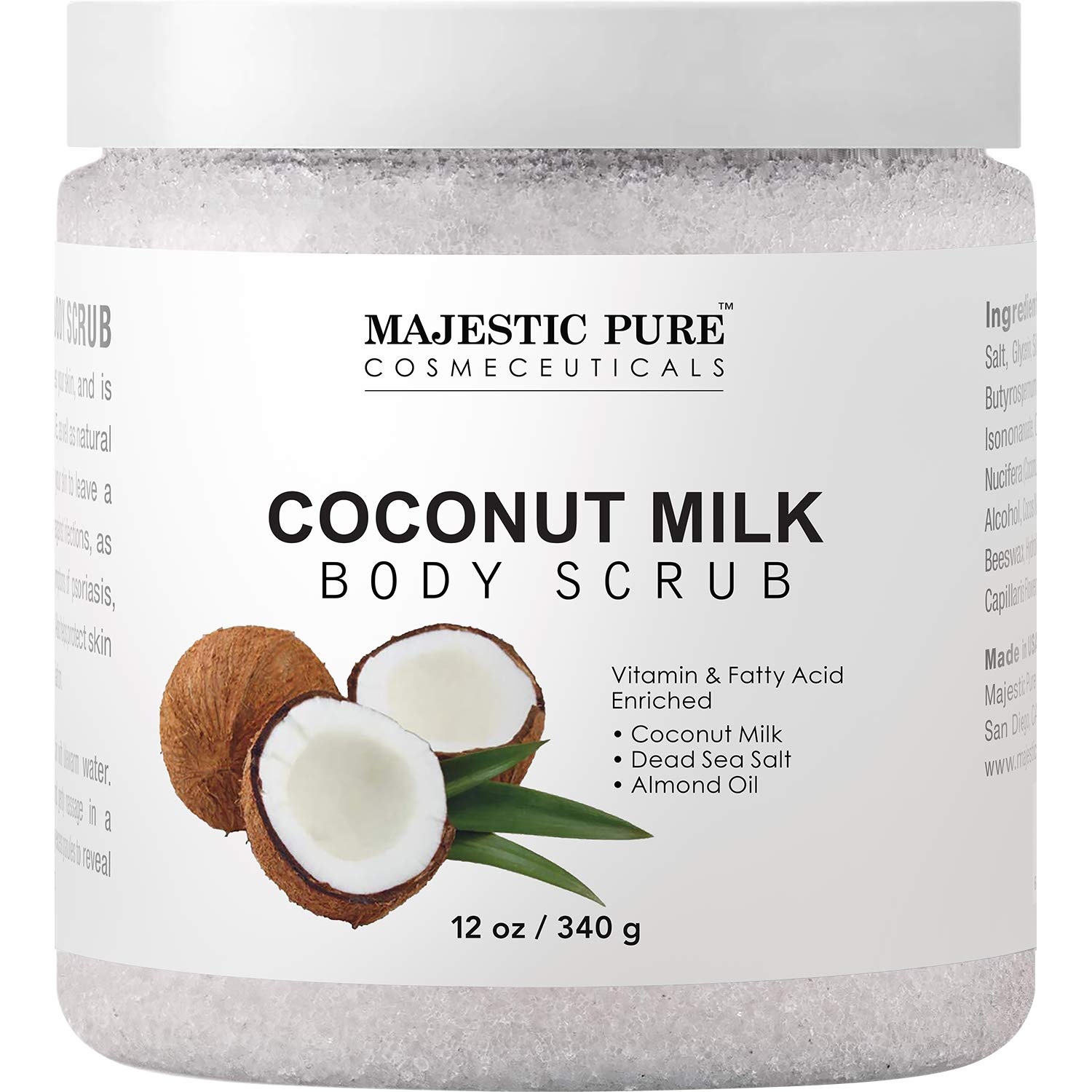 Majestic Pure Coconut Milk Body Scrub, Anti Cellulite & Exfoliator, Natural Skin Care Formula Helps with Stretch Marks, Eczema, Acne and Varicose Veins, 12 Oz : Beauty