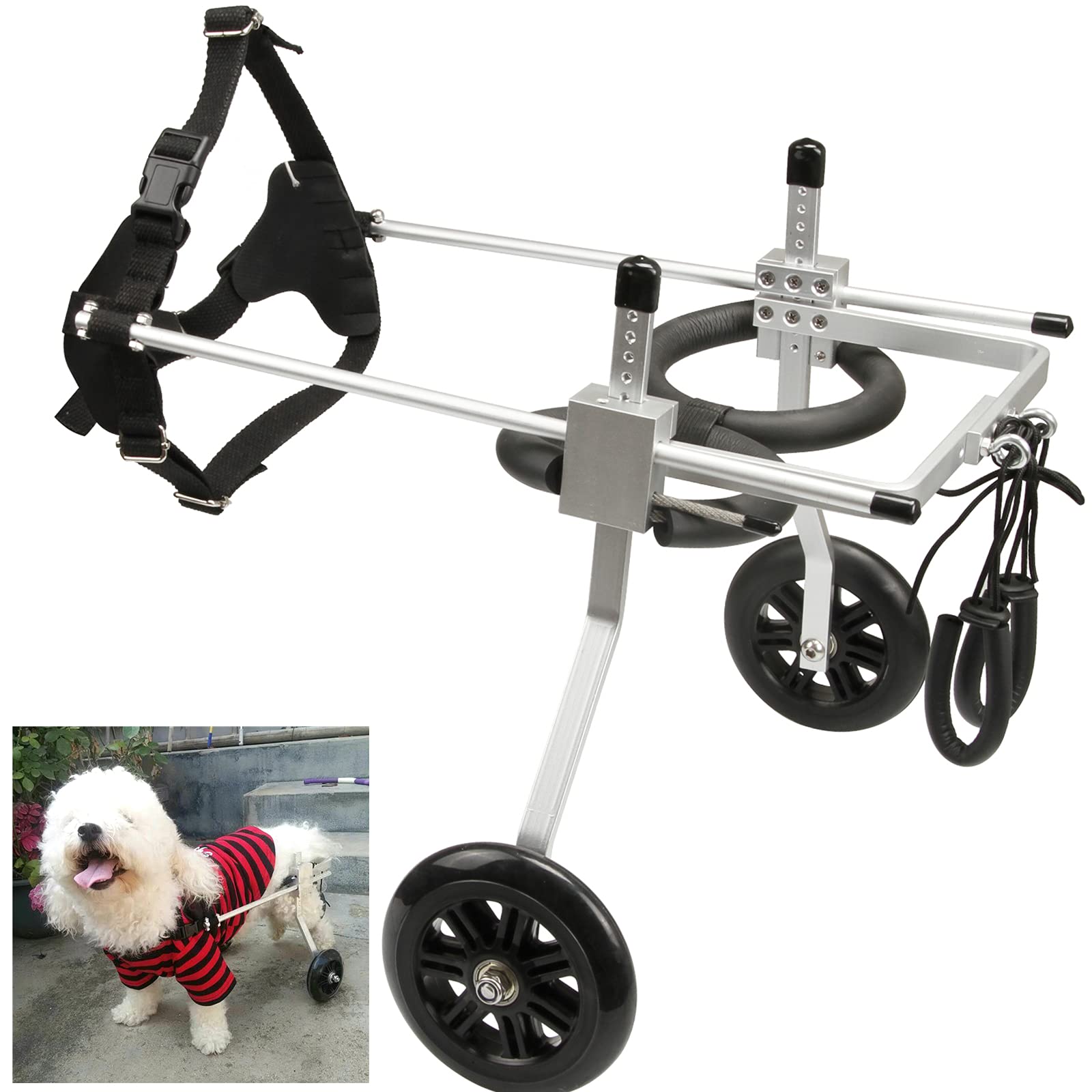 Medium Size Aluminum Cart Pet Wheelchair - Adjustable Walk Assistant Kit for 24-34cm Back Legs (5-14kg)