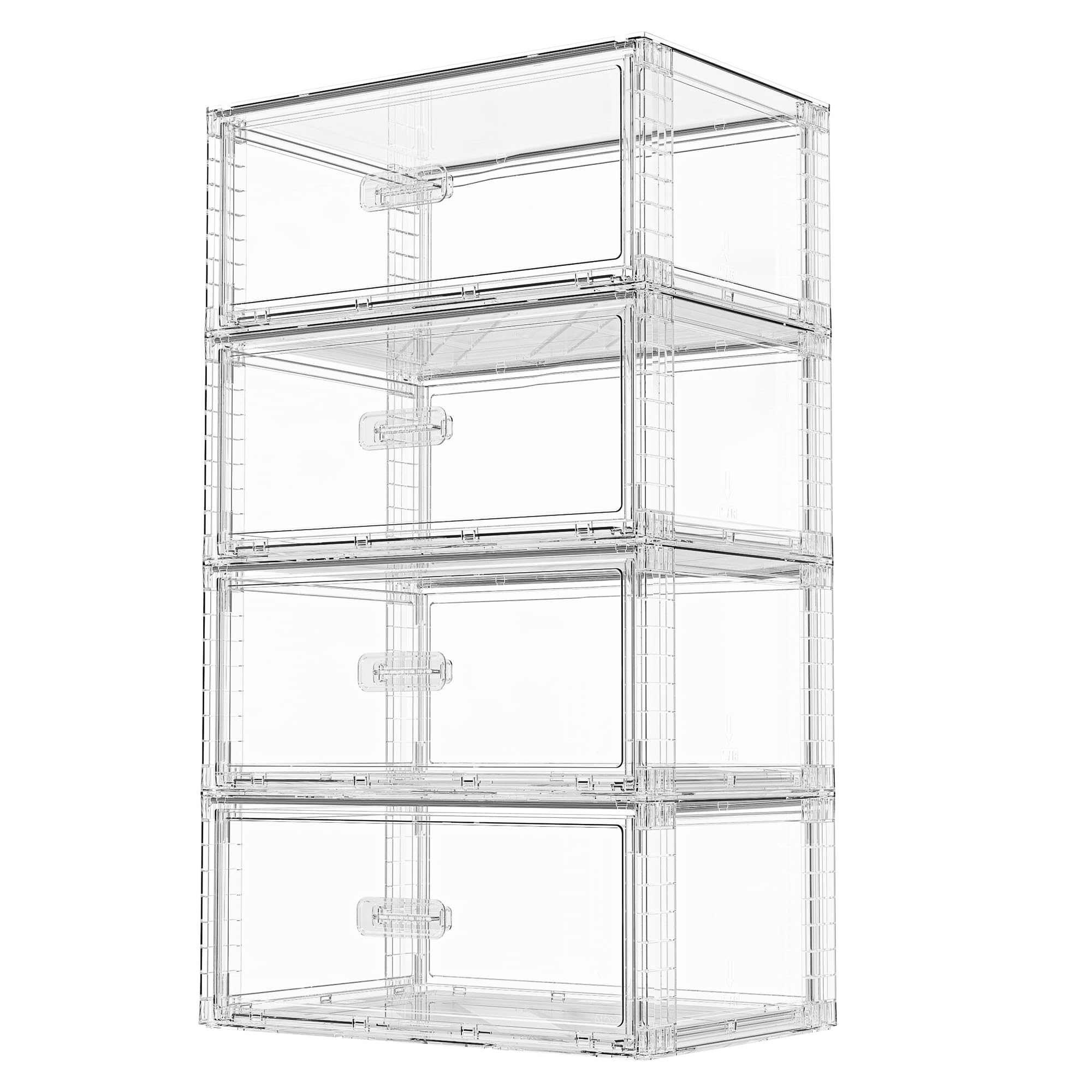 Vtopmart 4 Pack Large Clear Stackable Storage Drawers 27QT, Easily Assemble Plastic Closet Storage Bins, Dust-Proof UnderBed Organizer for Clothing, Sweater Organization