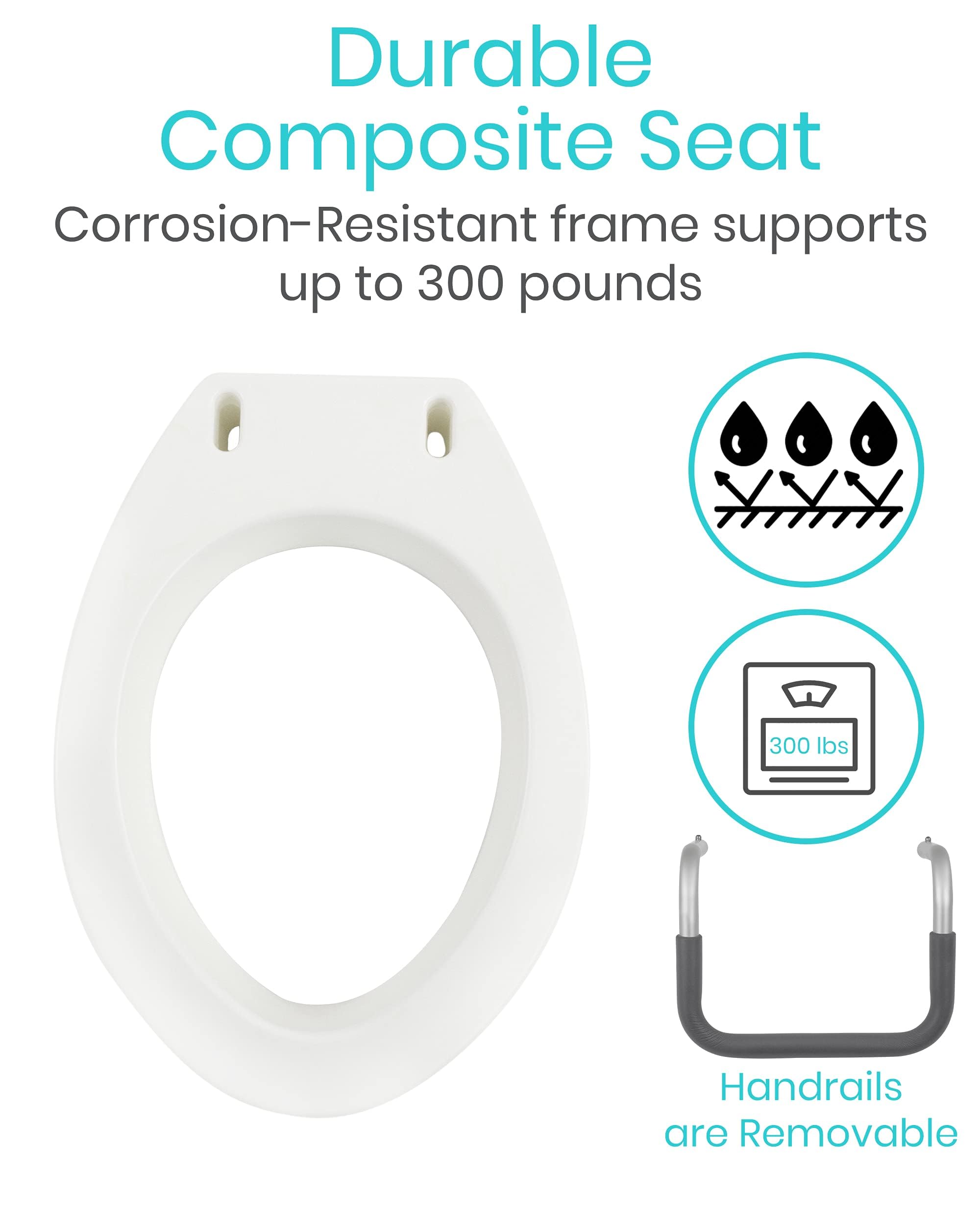 Vive Raised Toilet Seat Riser for Seniors (with Handles) - Handicap Rail Grab Bar Seat for Over Toilet - Elevated Safety for Elderly, Disabled, Medical - Elongated