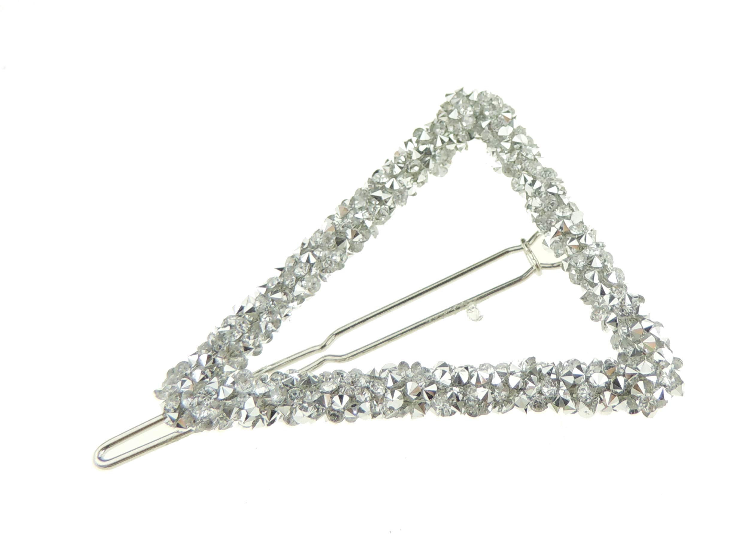 Womens Girls Sparkly Rhinestone Jeweled Crystal Diamante Party Birthday Christmas Bridal Wedding Accessories Slides Hairpin Hair Clips Grips Bobby Pins Triangle Circle Round Barrette (Triangle Silver)