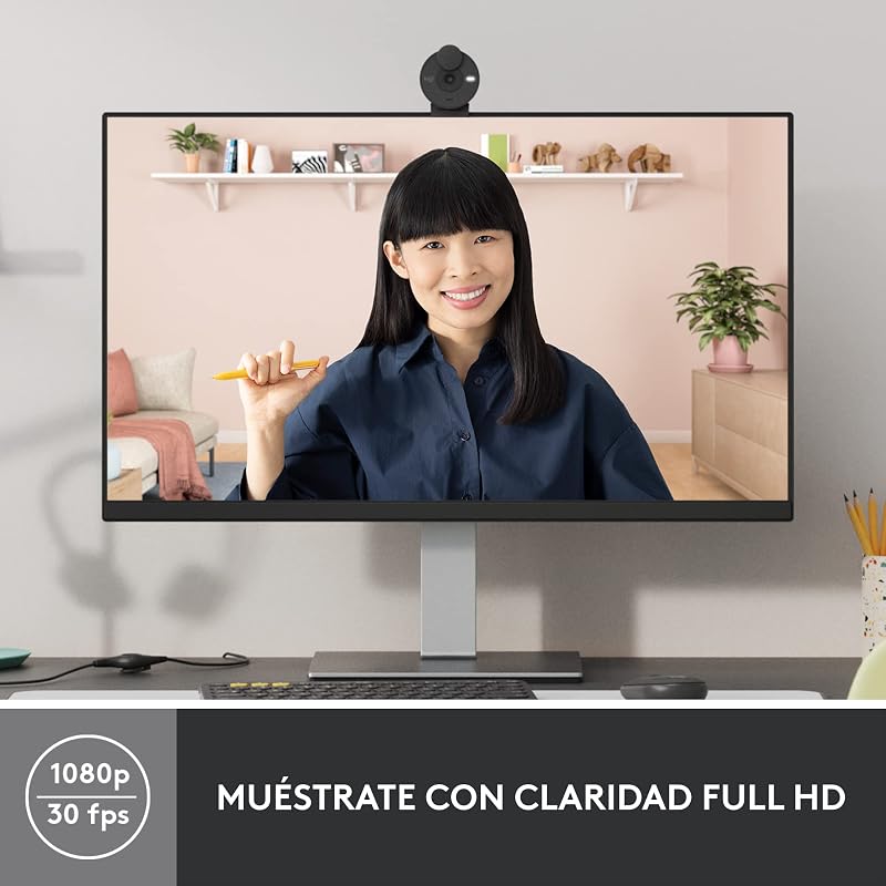 Webcam logitech brio 300 full hd, obturador de privacidade, microfone de redução de ruído, usb-c, certificação de zoom, microsoft teams, google meet, correção automática de luz, streaming - grafite