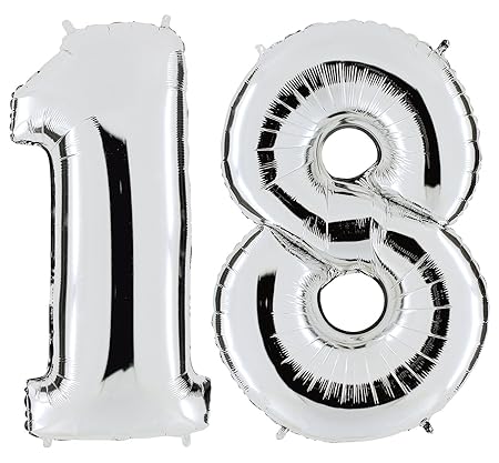 PartyMarty Ballon Zahl 18 in Silber - XXL Riesenzahl 100cm - zum 18. Geburtstag - Party Geschenk Dekoration Folienballon Luft