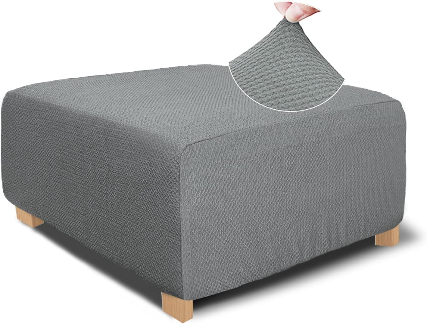 Slipcovers - NeColorLife Square Ottoman Cover Jacquard Fabric Ottoman Slipcover Thick Stretchable Footrest Stool Covers for Oversized Square and Rectangle Ottoman,Large Size,Grey