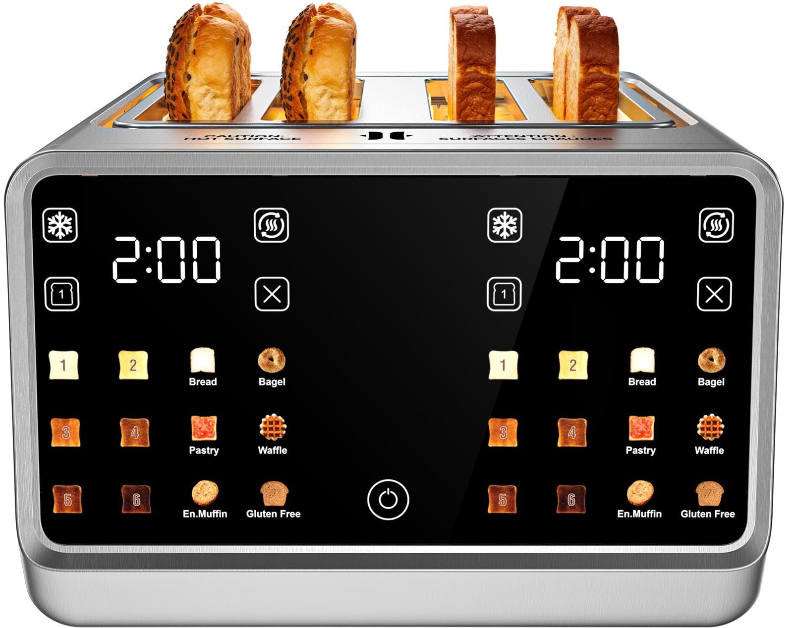 Smart Toaster 4 Slice with Touchscreen & 1-Touch Memory for Family | Stainless Steel Extra-Wide Slots for 6 Bread Types & Toast Settings | Defrost Reheat & Single-Slice Modes