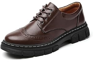 MXIKOCI Womens Oxford Shoes Platform Classic Leather Non Slip Dressy Shoes Brogues Style Chunky Comfortable Business Shoes for Work Casual Office