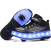 Wooowyet LED Roller Skate Shoes for Kids Boys Girls Light Up Fashion Sneakers Wheels Wheeled USB Rechargeable Hook&Loop