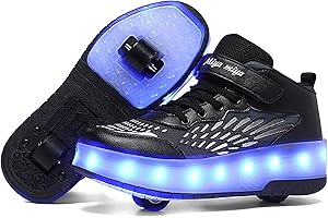 Wooowyet LED Roller Skate Shoes for Kids Boys Girls Light Up Fashion Sneakers Wheels Wheeled USB Rechargeable Hook&Loop
