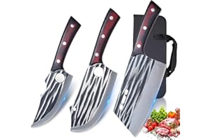 Butcher Knife Set with Bag 3Pis，Meat Cleaver Full Tang Serbian Chef Knife High Carbon Steel for Meat Cutting Processing,Hand 