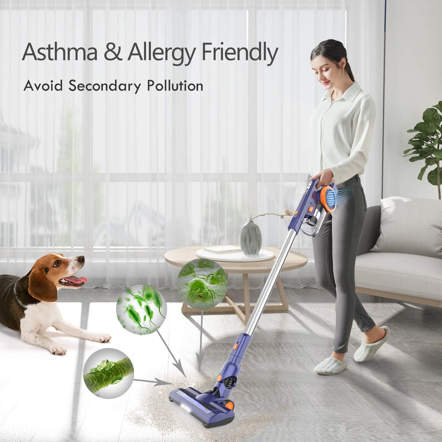 ORFELD Cordless Stick Vacuum Cleaner, Lightweight, Powerful Suction, Rechargeable Battery, 4 in 1 Vacuum Cleaner, Up to 50 Minutes Runtime, with Dual Digital Motor for Deep Clean Whole House, EV679: Home & Kitchen